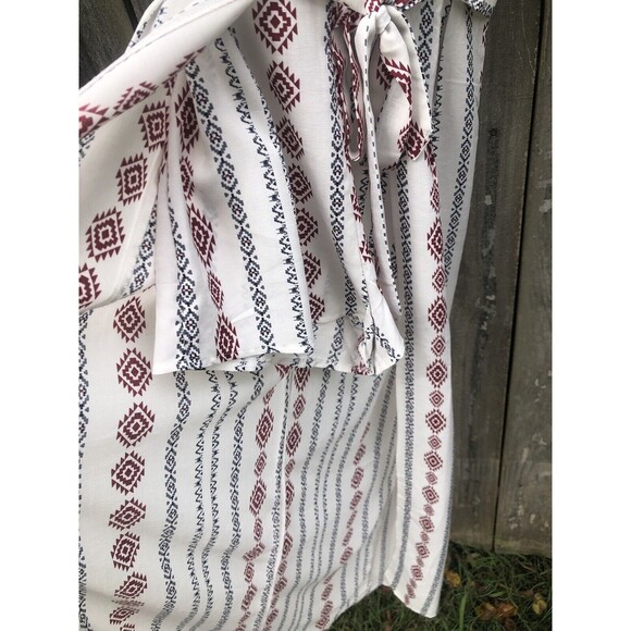American Threads White & Maroon Aztec Long Cape Romper Size Small - Picture 11 of 13